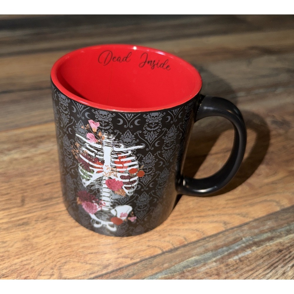 "Dead Inside" Spirit Halloween Floral Skeleton Coffee‎ Mug 20 oz Collectible
